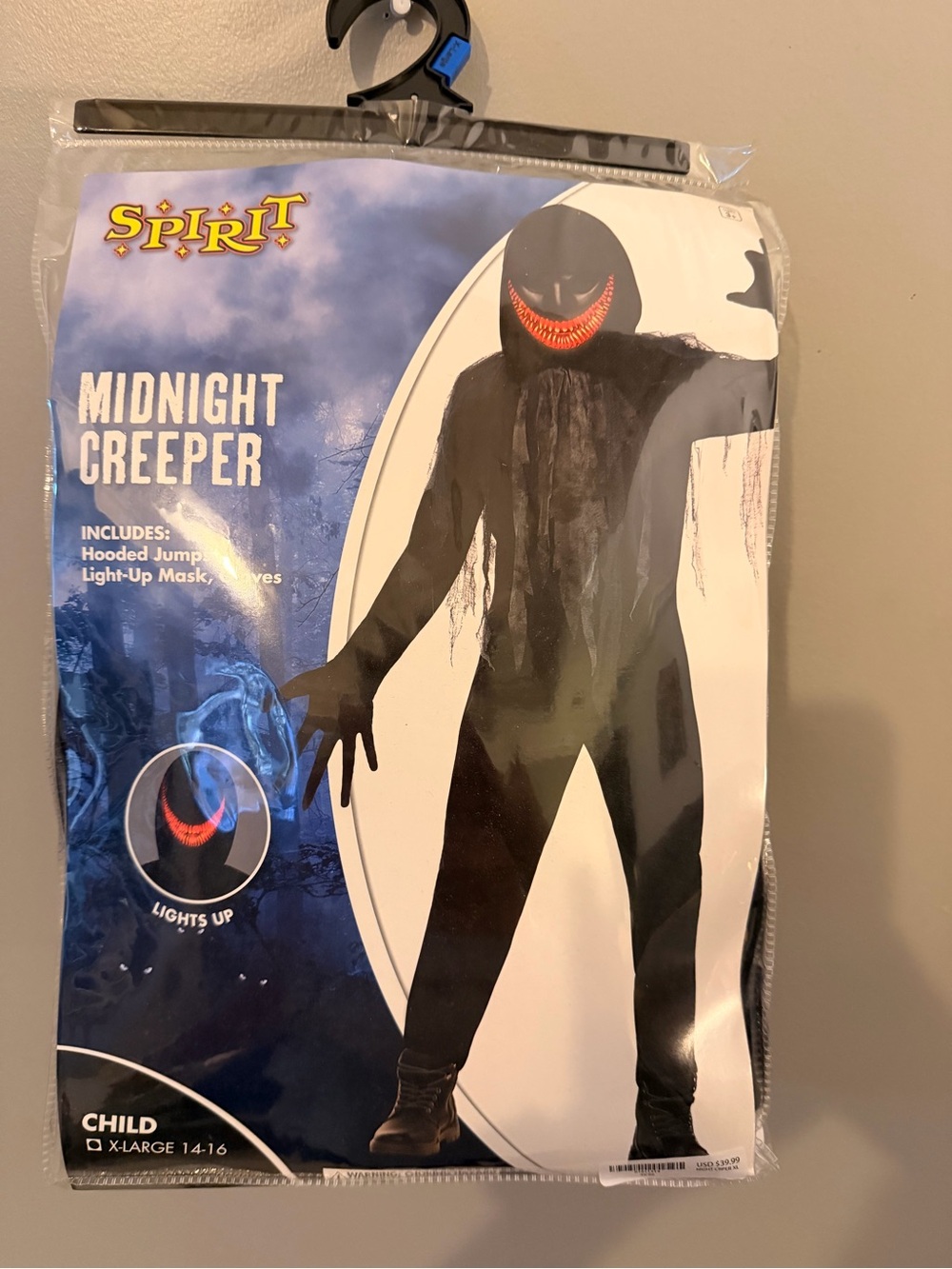 Spirit Midnight Creeper Kids Costume - Black with Red Light-Up Mask